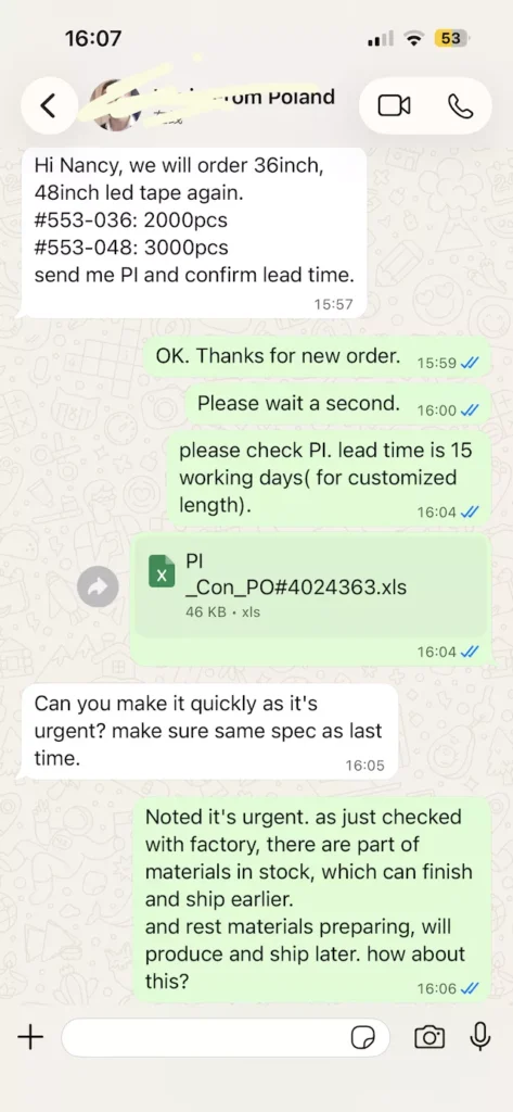led-strip-light-customer whatsapp conversation rgbw sample